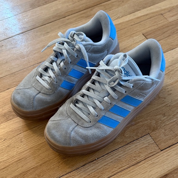 adidas Shoes - Adidas Women’s Court Grey/Light Blue Suede Sneakers